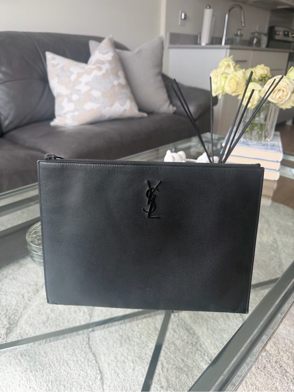 Saint Laurent Black Pebbled Leather clutch